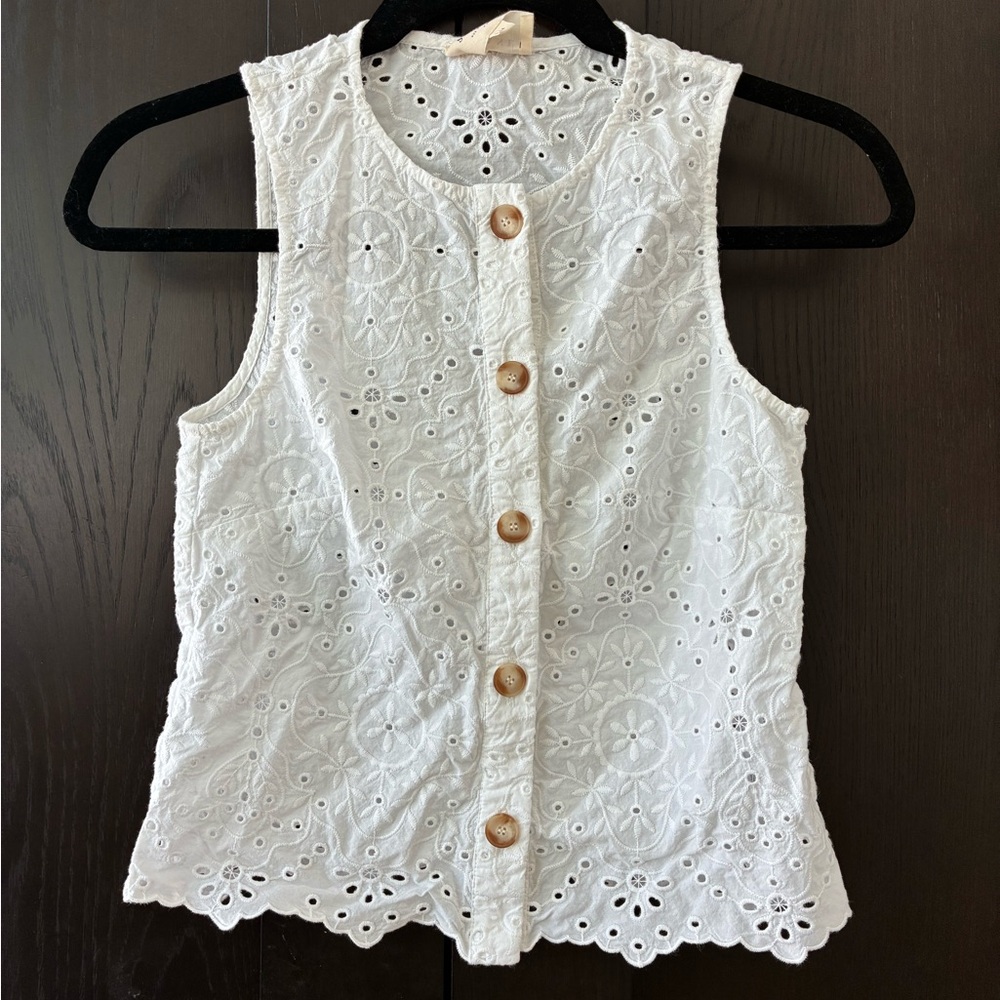 Sezane White Eyelet Button-Down Blouse